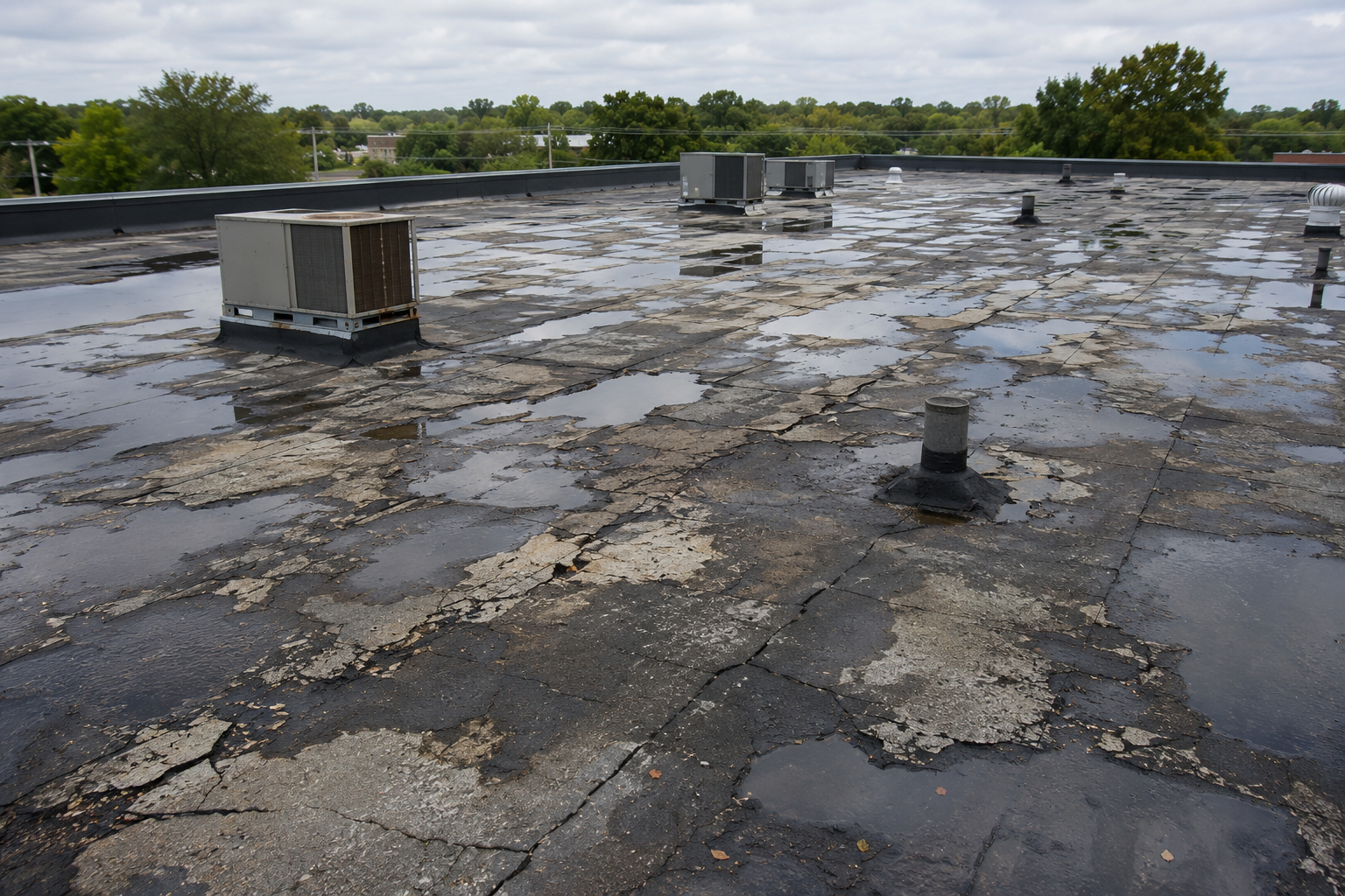 Before, failing flat roof