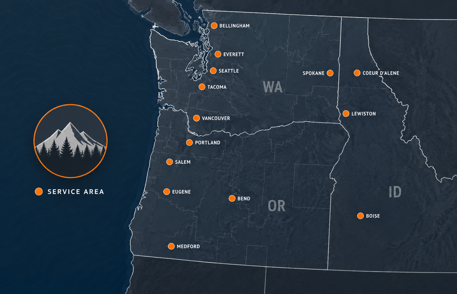 Map of the Puget Sound service area centred on Bellevue